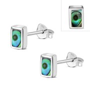 Abalone Shell Rectangle Silver Stud Earrings, e374st